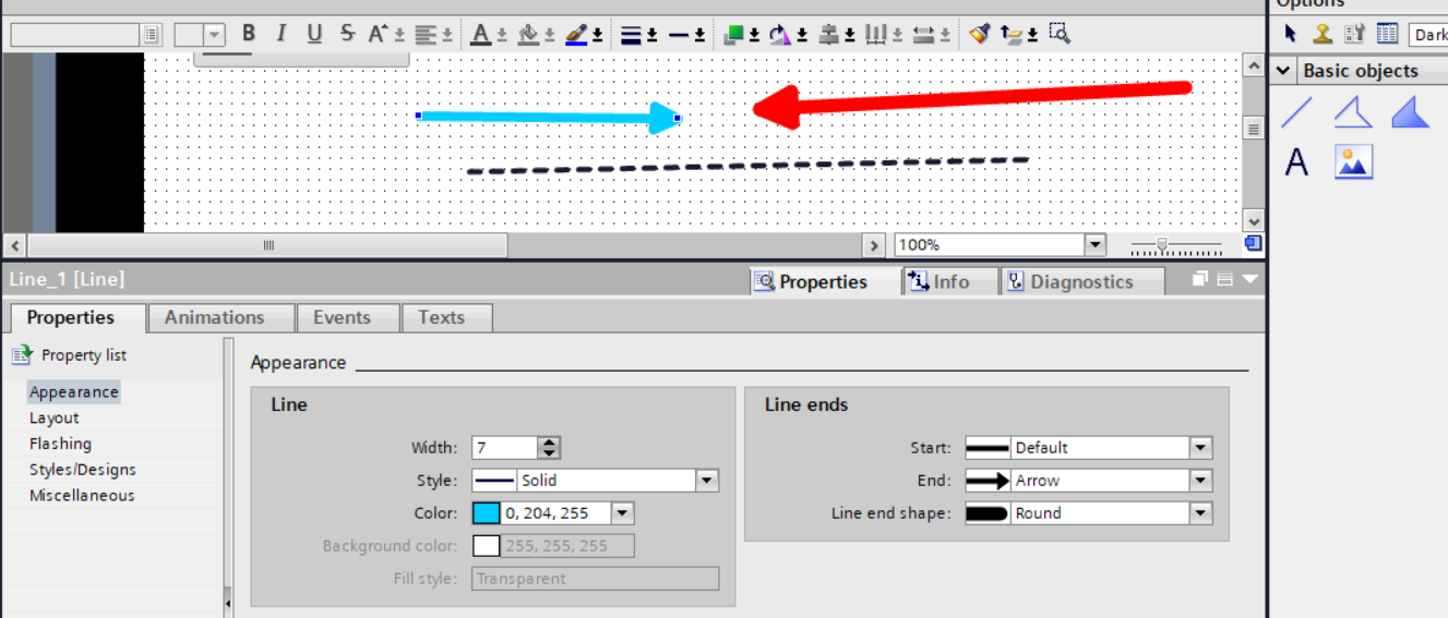 siemens wincc line basic object property